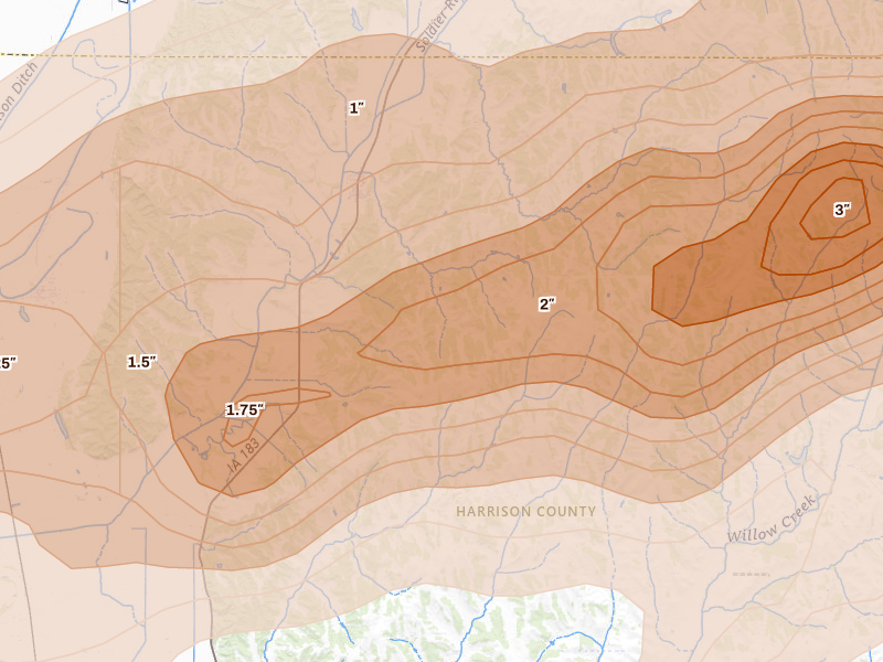 Radar-estimated hail-size map of the storm over Pisgah, IA