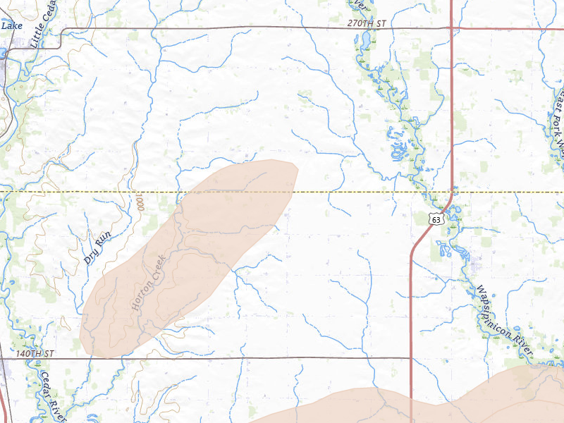 Radar-estimated hail-size map of the storm over Plainfield, IA on Apr 14, 2026