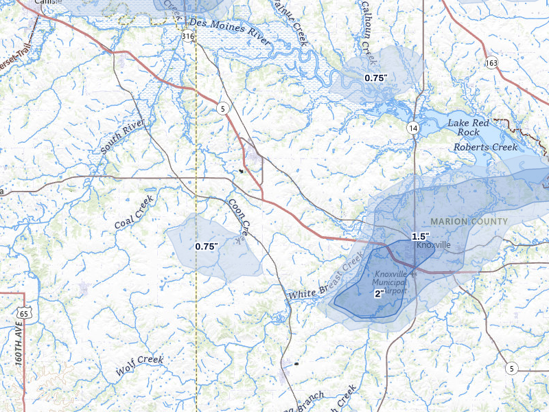 NEXRAD radar-signature map of the hail over Pleasantville, IA