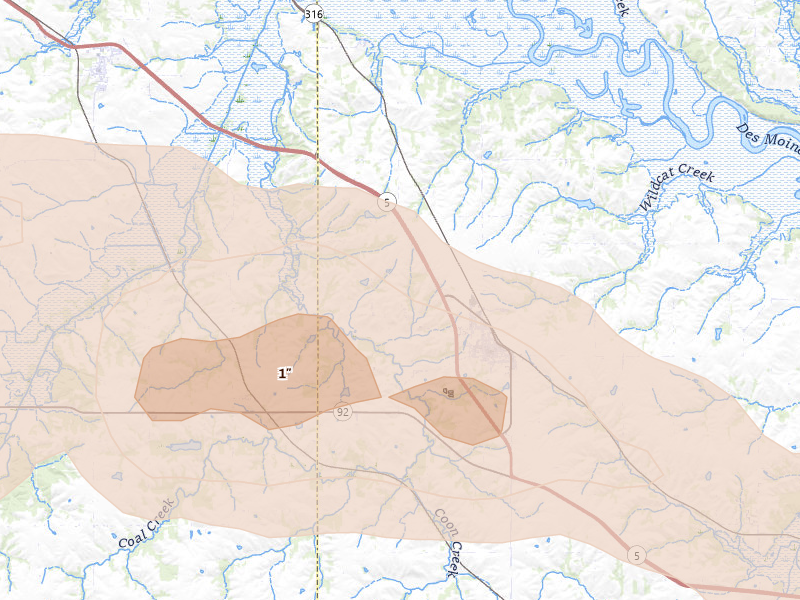 Radar-estimated hail-size map of the storm over Pleasantville, IA