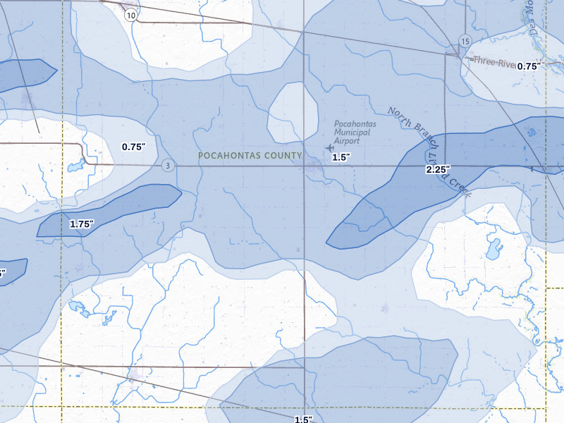 NEXRAD radar-signature map of the hail storm over Pocahontas, IA on May 15, 2026