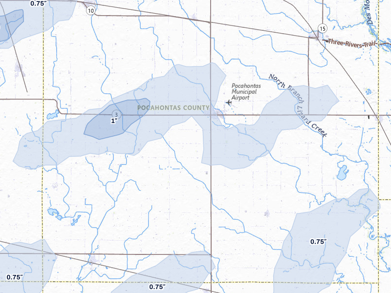 NEXRAD radar-signature map of the hail storm over Pocahontas, IA on May 17, 2026