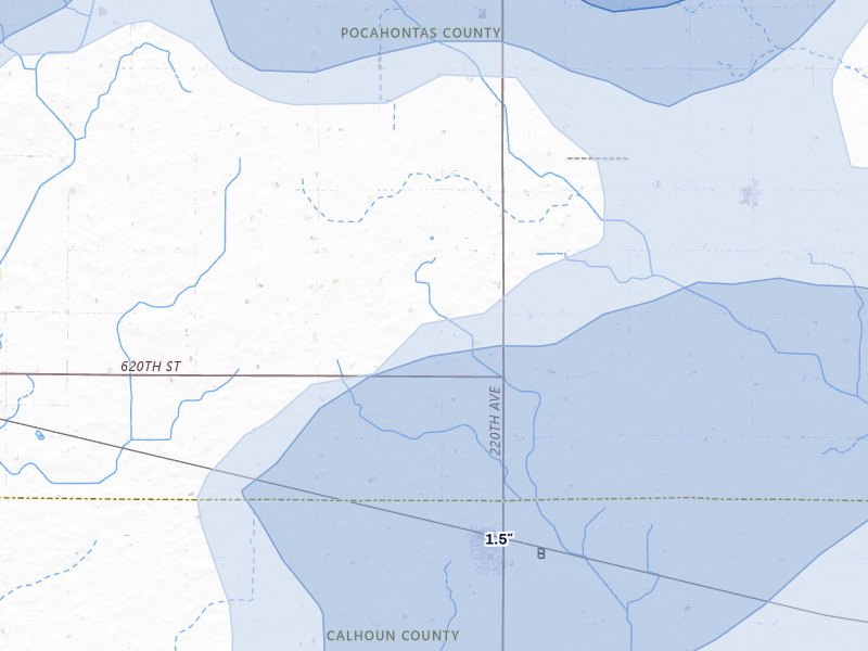 NEXRAD radar-signature map of the hail storm over Pomeroy, IA on May 15, 2026