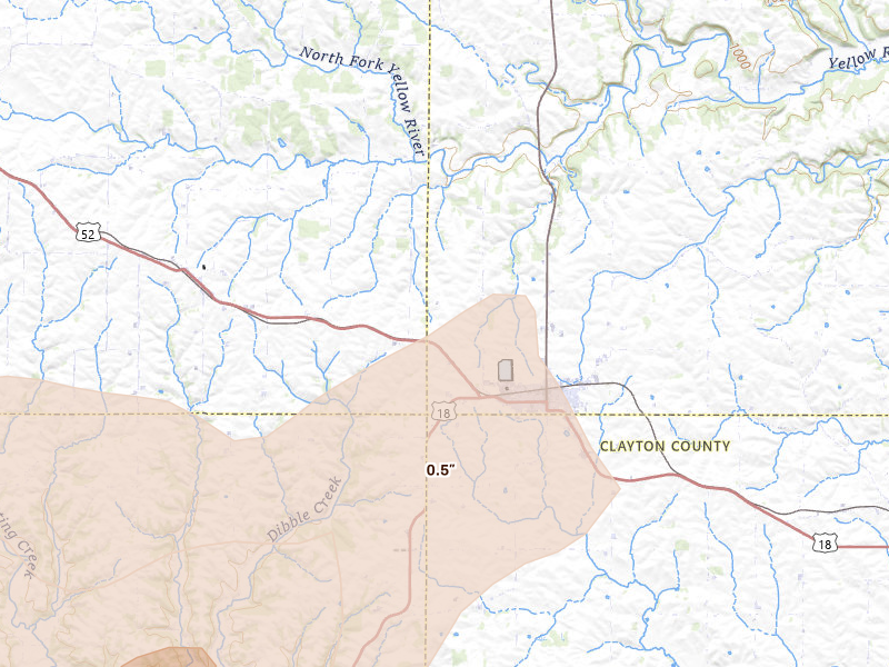 Radar-estimated hail-size map of the storm over Postville, IA on Apr 17, 2026