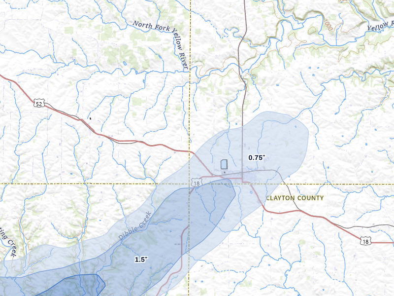 NEXRAD radar-signature map of the hail storm over Postville, IA on Apr 17, 2026