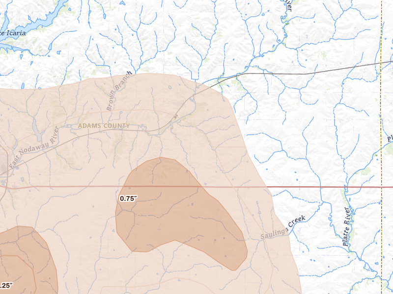 Radar-estimated hail-size map of the storm over Prescott, IA