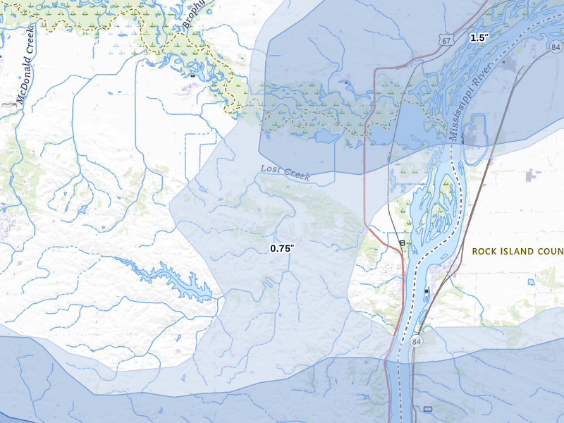 NEXRAD radar-signature map of the hail storm over Princeton, IA on Jul 3, 2026