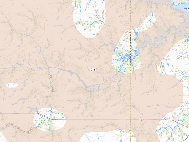 Radar-estimated hail-size map of the storm over Promise City, IA on Jun 5, 2026