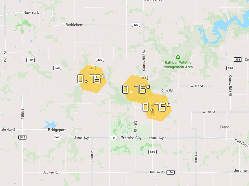 Hail map of Promise City, IA on Jun 6, 2026, hail up to 0.75"