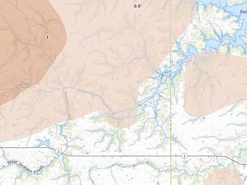 Radar-estimated hail-size map of the storm over Promise City, IA on Jun 11, 2026