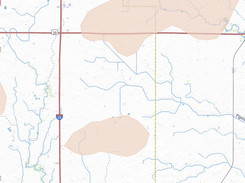Radar-estimated hail-size map of the storm over Radcliffe, IA on Jun 10, 2026