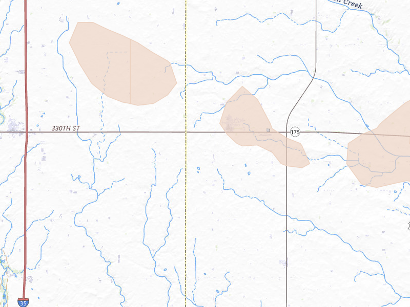 Radar-estimated hail-size map of the storm over Radcliffe, IA on Aug 12, 2026