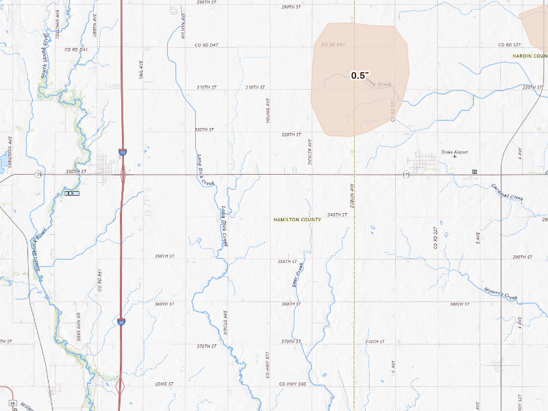 Radar-estimated hail-size map of the storm over Radcliffe, IA