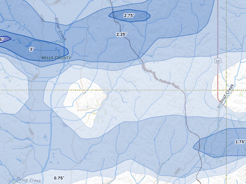 NEXRAD radar-signature map of the hail storm over Randolph, IA on Aug 4, 2026