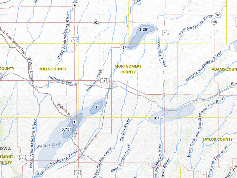 NEXRAD radar-signature map of the hail storm over Red Oak, IA on Mar 6, 2026