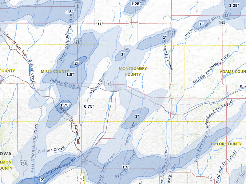 NEXRAD radar-signature map of the hail over Red Oak, IA