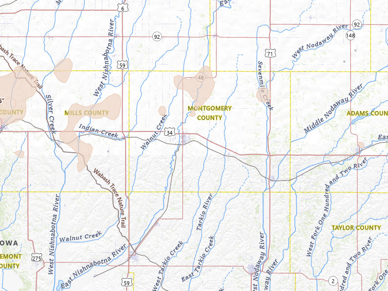 Radar-estimated hail-size map of the storm over Red Oak, IA on May 17, 2026