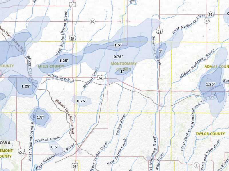NEXRAD radar-signature map of the hail storm over Red Oak, IA on May 17, 2026
