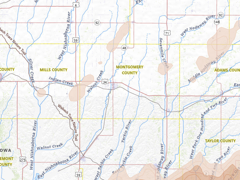 Radar-estimated hail-size map of the storm over Red Oak, IA on May 18, 2026