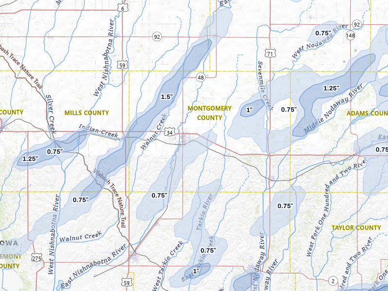 NEXRAD radar-signature map of the hail storm over Red Oak, IA on May 18, 2026