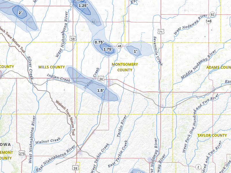 NEXRAD radar-signature map of the hail storm over Red Oak, IA on May 31, 2026