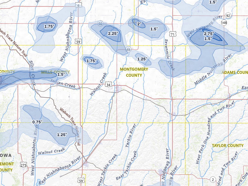 NEXRAD radar-signature map of the hail storm over Red Oak, IA on Jun 5, 2026