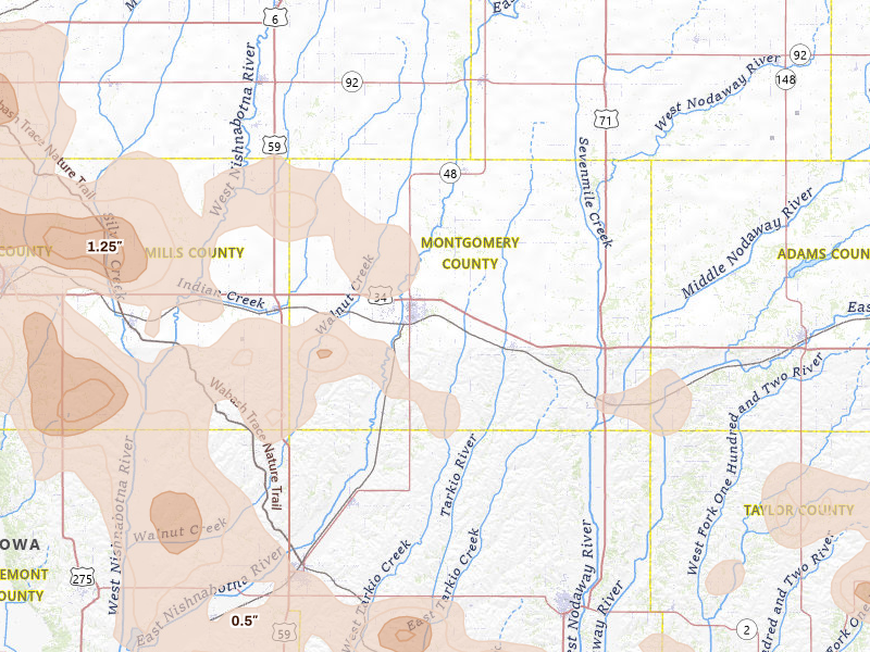 Radar-estimated hail-size map of the storm over Red Oak, IA