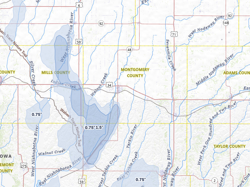 NEXRAD radar-signature map of the hail storm over Red Oak, IA on Jun 30, 2026