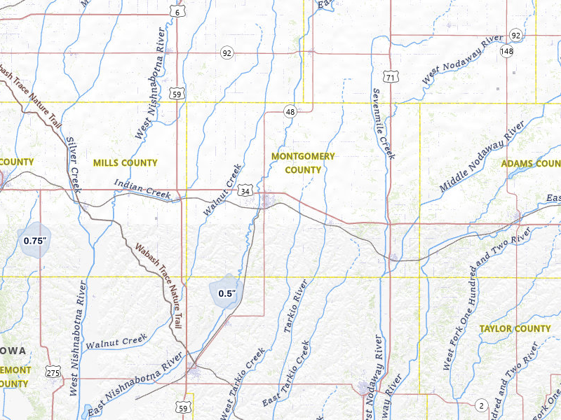 NEXRAD radar-signature map of the hail over Red Oak, IA