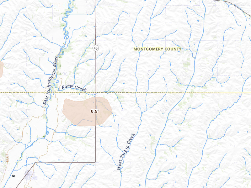 Radar-estimated hail-size map of the storm over Red Oak, IA