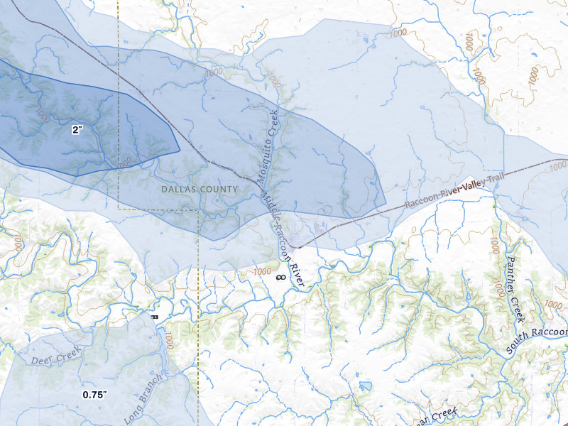 NEXRAD radar-signature map of the hail storm over Redfield, IA on May 15, 2026