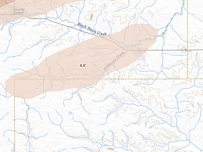Radar-estimated hail-size map of the storm over Reinbeck, IA