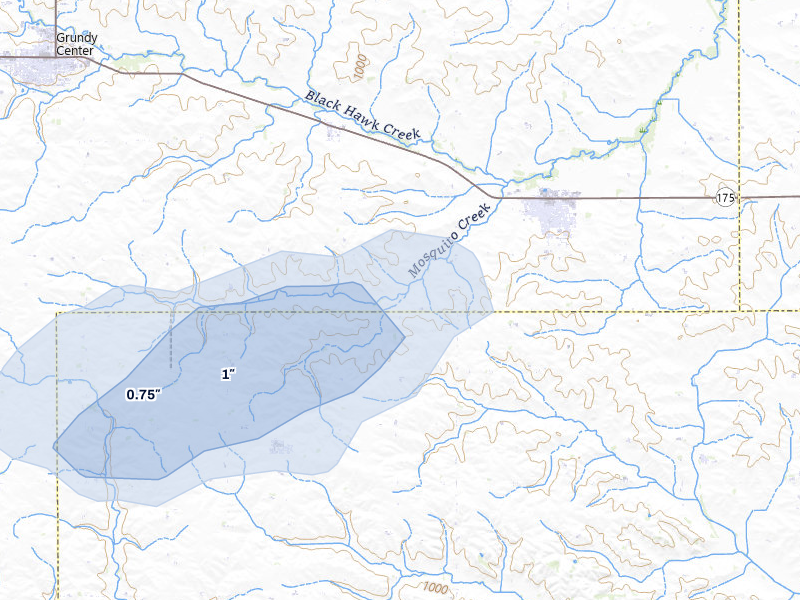 NEXRAD radar-signature map of the hail storm over Reinbeck, IA on Jul 3, 2026