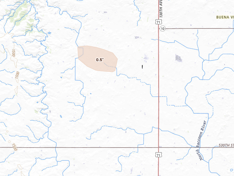 Radar-estimated hail-size map of the storm over Rembrandt, IA on Apr 22, 2026