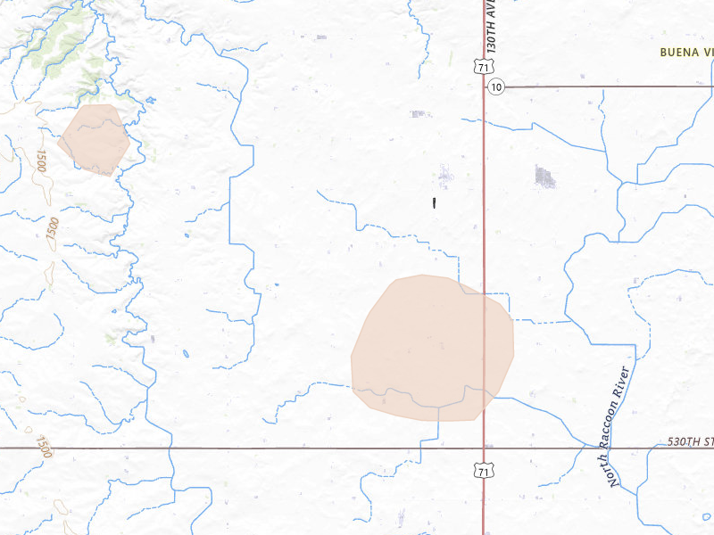 Radar-estimated hail-size map of the storm over Rembrandt, IA on May 17, 2026