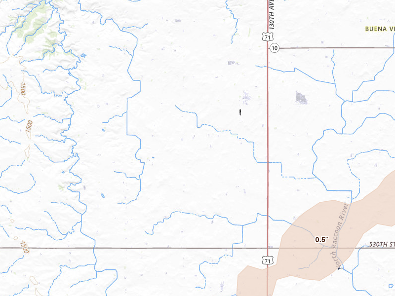 Radar-estimated hail-size map of the storm over Rembrandt, IA on Jun 27, 2026