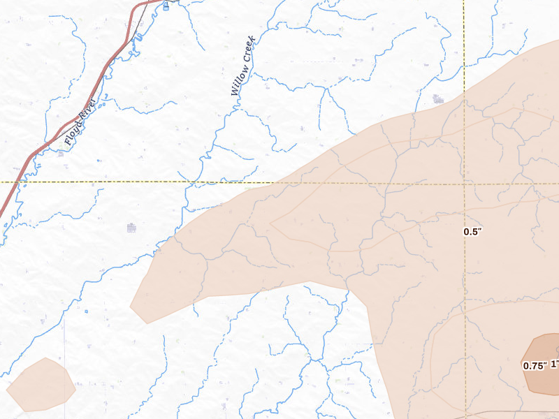 Radar-estimated hail-size map of the storm over Remsen, IA on May 15, 2026