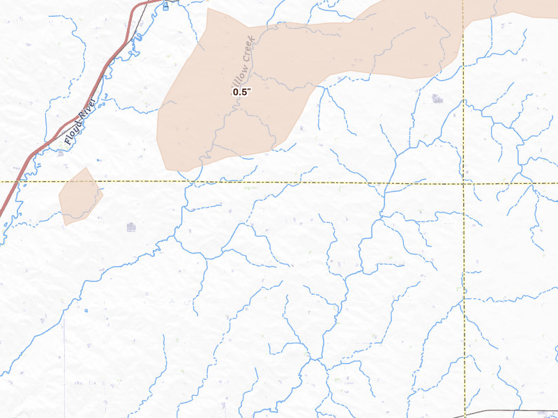 Radar-estimated hail-size map of the storm over Remsen, IA on Jun 29, 2026