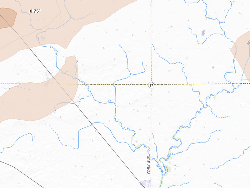 Radar-estimated hail-size map of the storm over Renwick, IA on May 15, 2026