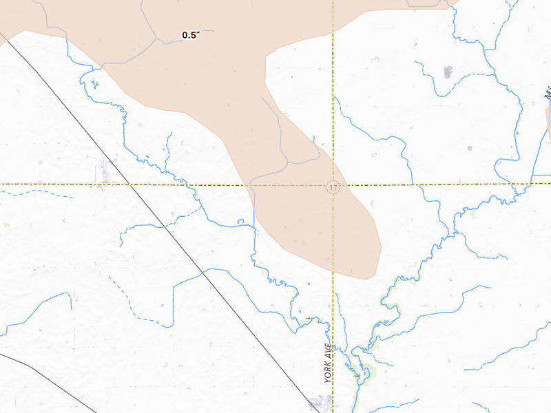 Radar-estimated hail-size map of the storm over Renwick, IA on Jun 28, 2026