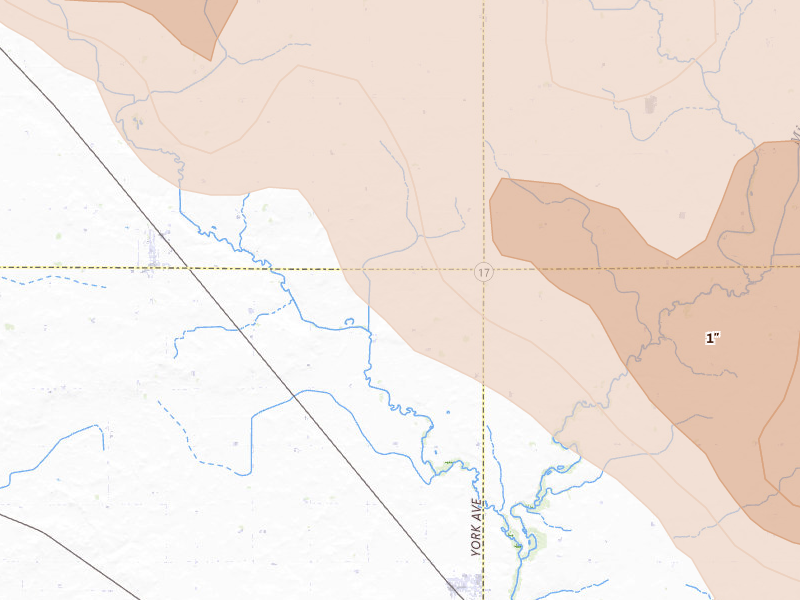 Radar-estimated hail-size map of the storm over Renwick, IA on Jul 20, 2026
