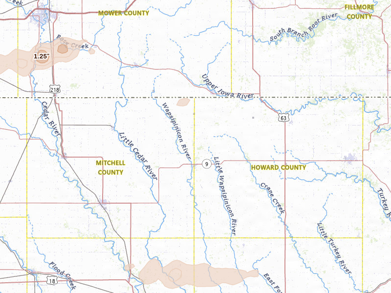 Radar-estimated hail-size map of the storm over Riceville, IA