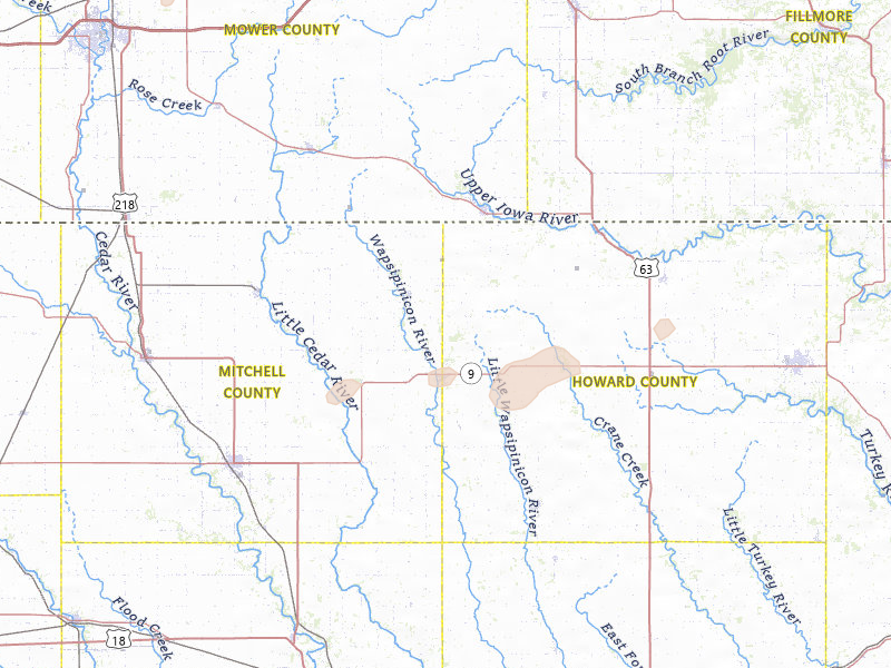 Radar-estimated hail-size map of the storm over Riceville, IA on Jun 10, 2026