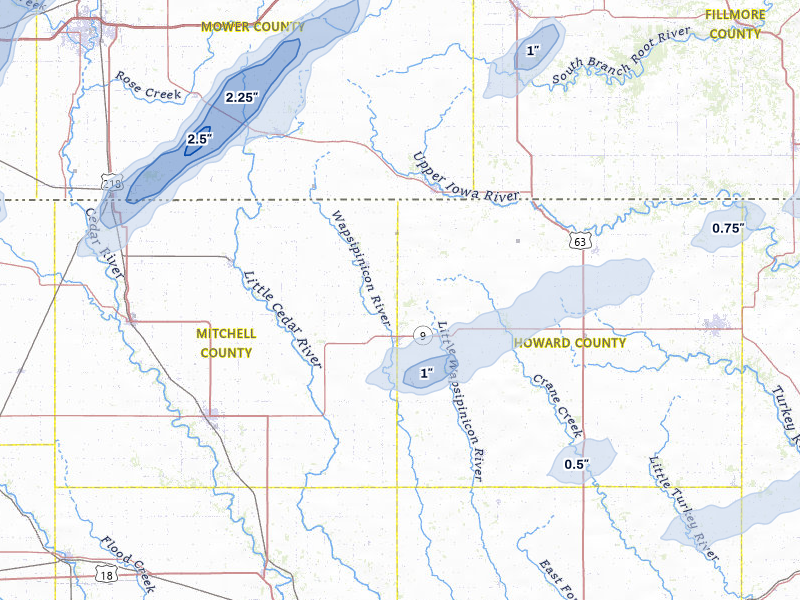 NEXRAD radar-signature map of the hail storm over Riceville, IA on Jun 30, 2026