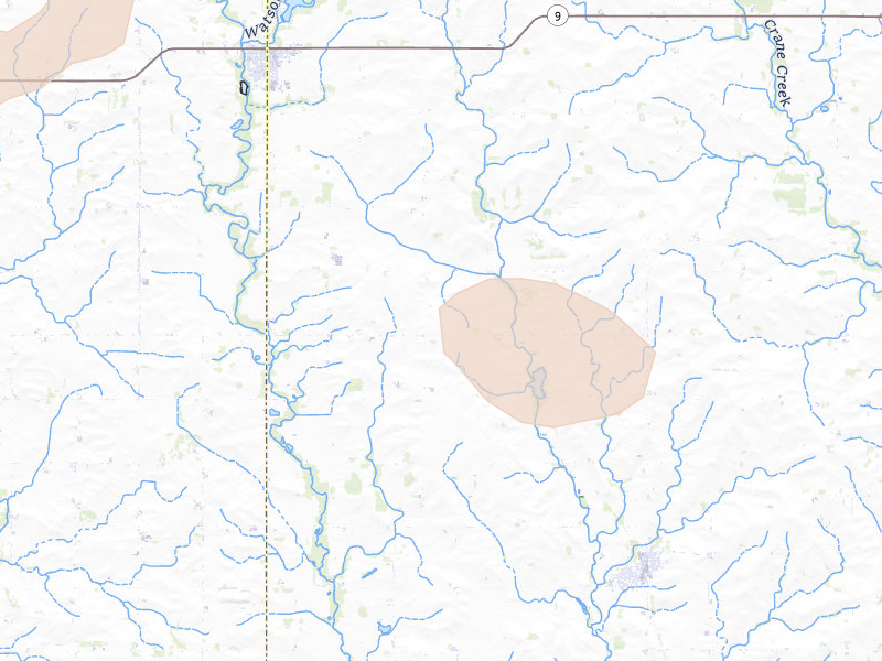 Radar-estimated hail-size map of the storm over Riceville, IA on Aug 7, 2026