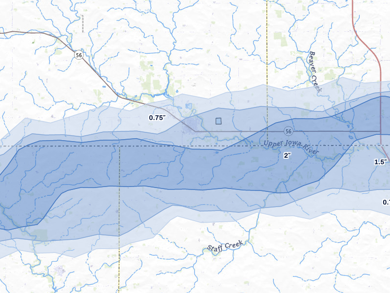 NEXRAD radar-signature map of the hail storm over Riceville, IA on Aug 20, 2026