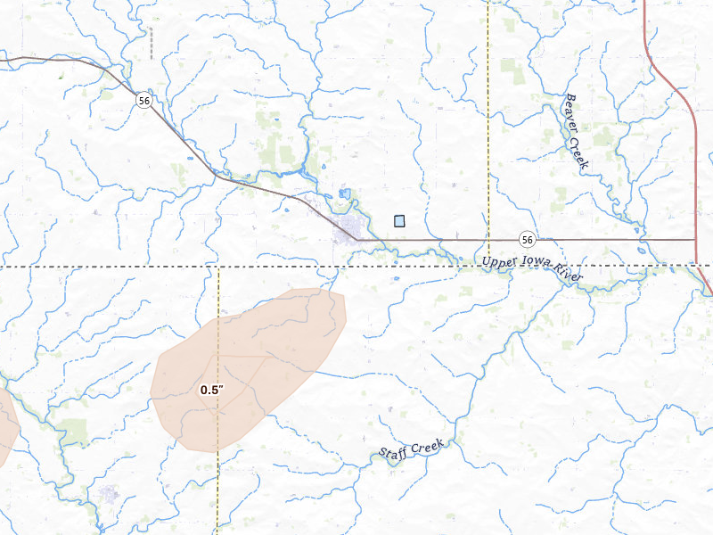 Radar-estimated hail-size map of the storm over Riceville, IA on Sep 2, 2026