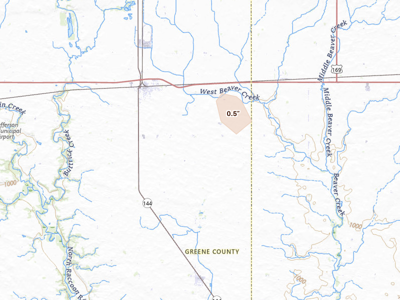 Radar-estimated hail-size map of the storm over Rippey, IA