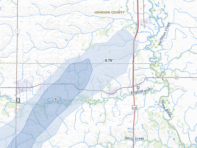 NEXRAD radar-signature map of the hail over Riverside, IA