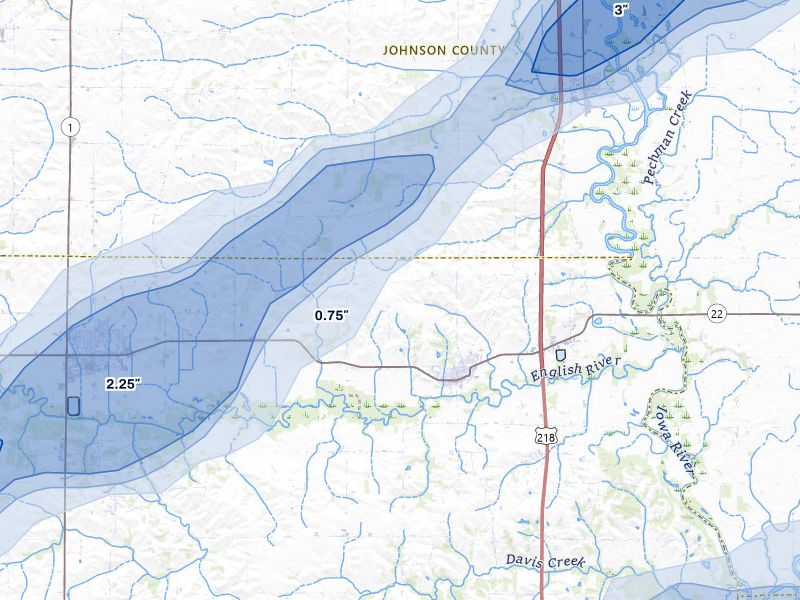 NEXRAD radar-signature map of the hail storm over Riverside, IA on Apr 2, 2026